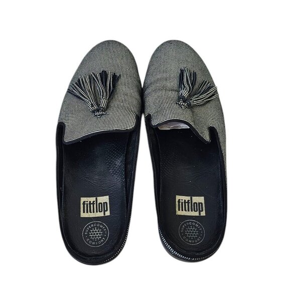 Fitflop Womens Houndstooth Print Superskate Slip On Tassel Mules, Comfort, Sz 10 - Picture 2 of 11
